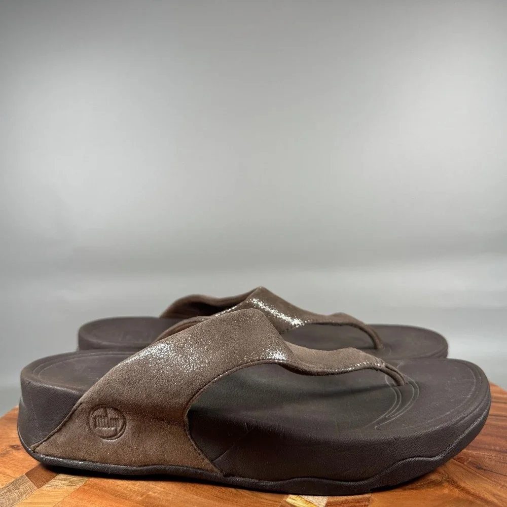 FitFlop Lulu Shimmer Suede Chocolate Brown Wedge Sandals Womens 9 Style 505-012
